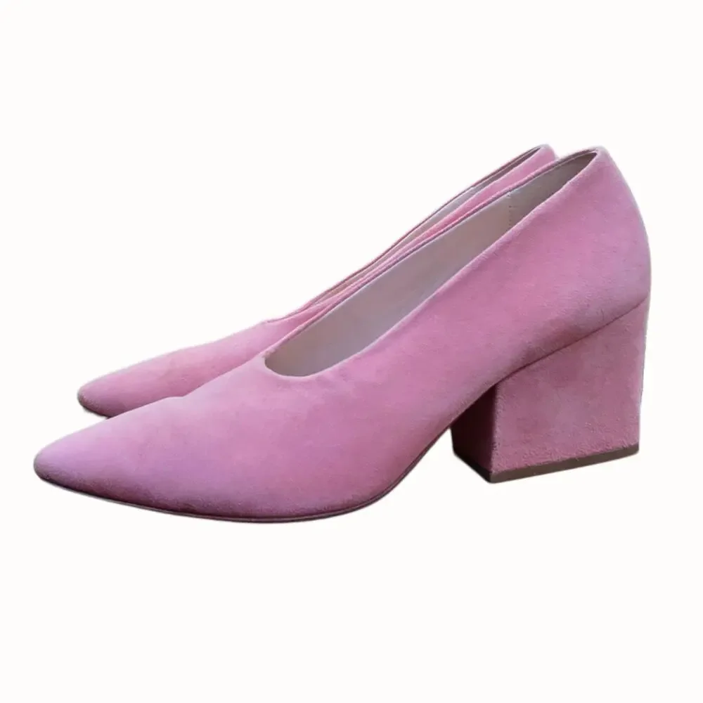 Loeffler Randall Pink Suede Pumps Size 7 Block Heel Leather Sole Pointed Toe